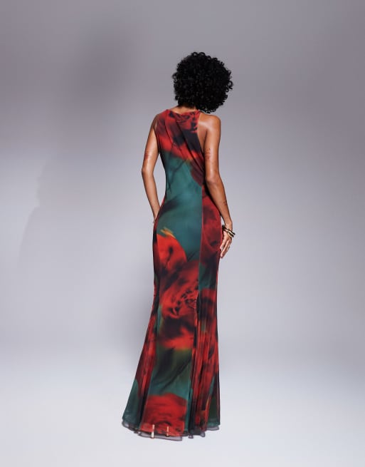 mango green slip dress No Introduction Green Multi Floral Print Satin One Shoulder Maxi Dress main image 1