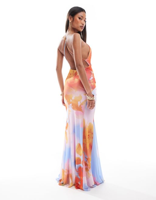 Floral plunge maxi dress shops