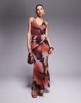 ASOS DESIGN soft cowl neck layered maxi dress in floral print