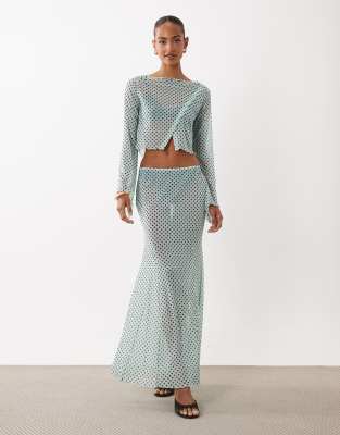 Макси-юбка ASOS DESIGN с сетчатым принтом в синий горошек - часть комплекта blue spot