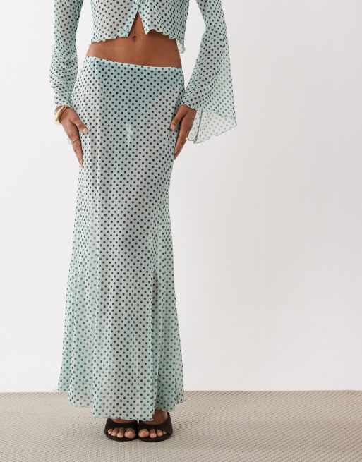 ASOS DESIGN mesh printed maxi skirt in blue polka dot print - part of a set, 4 of 5