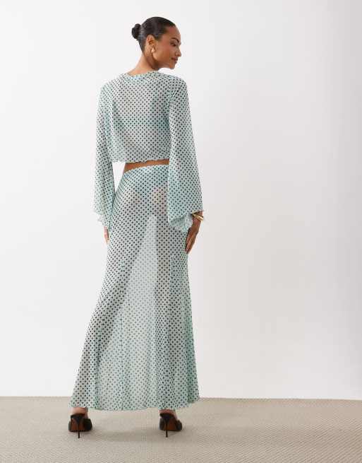 ASOS DESIGN mesh printed maxi skirt in blue polka dot print - part of a set, 5 of 5