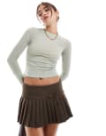 [ASOS DESIGN] ASOS DESIGN mesh ribbed crew neck base layer top in sage-Green 4 Sage