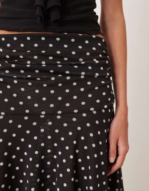 ASOS DESIGN - Mesh rok met zakdoekzoom en stippen in zwart en wit, 5 van 5