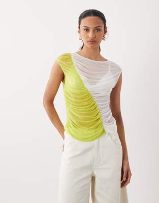Asos Design Mesh Ruched Color Block Tank Top In Multi