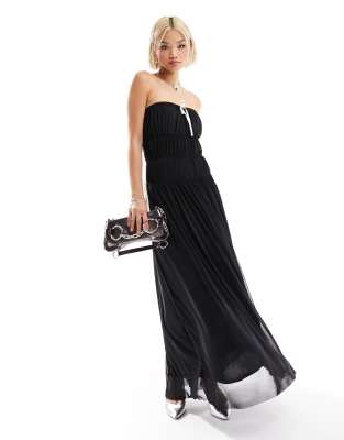 Asos Design Mesh Ruched Dress With Ribbon Detail In Black