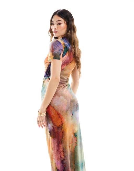 long sleeve winter dress Blue Winter Tapestry Long Sleeve Maxi Dress
