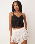 [ASOS DESIGN] ASOS DESIGN mesh ruffle cami top in black XS Black