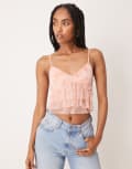 [ASOS DESIGN] ASOS DESIGN mesh ruffle cami top in pastel pink M Pastel Pink