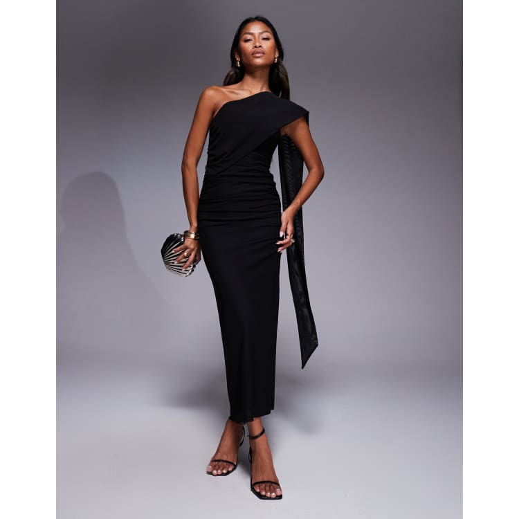 ASOS DESIGN mesh scarf detail bandeau maxi dress in black
