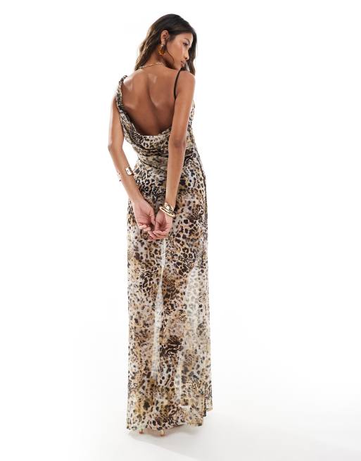 ASOS DESIGN mesh seam detail strappy cami maxi dress in leopard print, 2 of 4