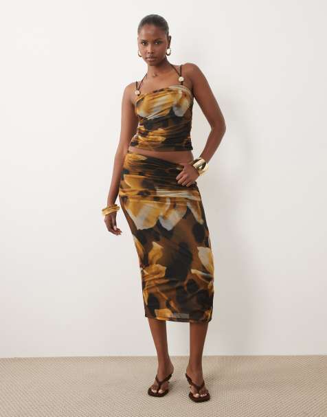ASOS DESIGN mesh set with ruching in blurred floral - view 1