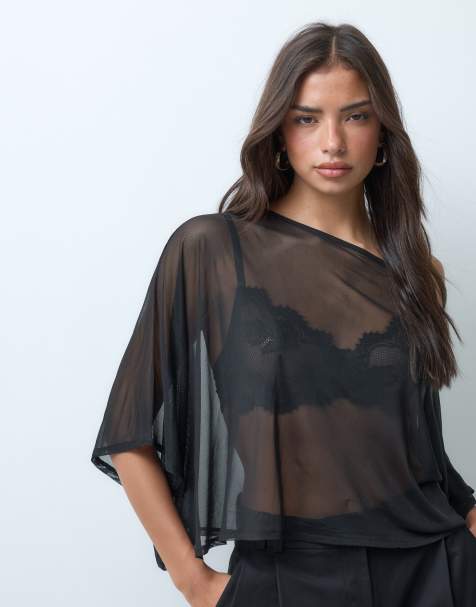 ASOS DESIGN mesh sheer cape top in black - view 1