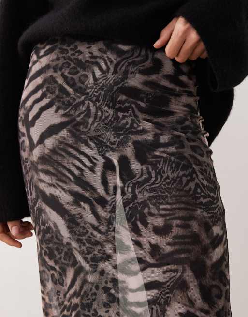 ASOS DESIGN mesh sheer maxi skirt in animal print, 4 of 5