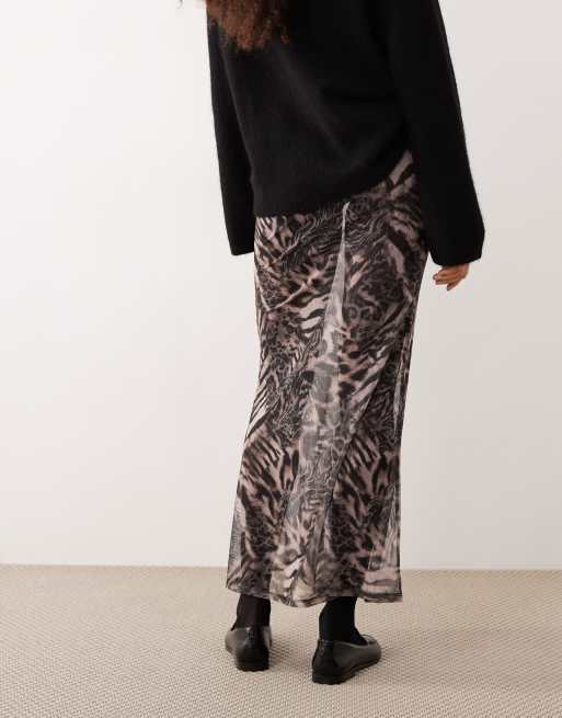 ASOS DESIGN mesh sheer maxi skirt in animal print