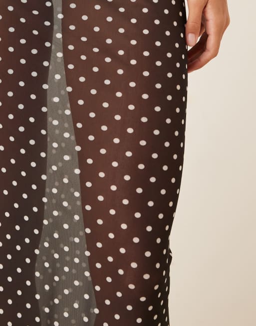 ASOS DESIGN mesh sheer maxi skirt in black polka dot, 3 of 5