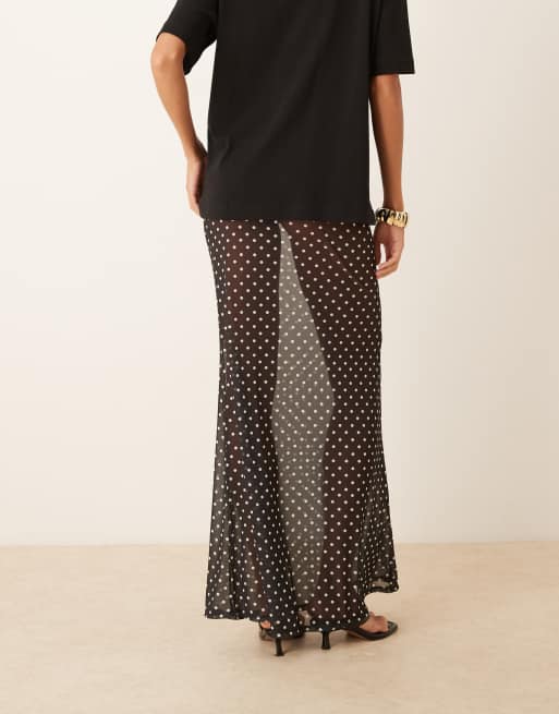 ASOS DESIGN mesh sheer maxi skirt in black polka dot, 4 of 5