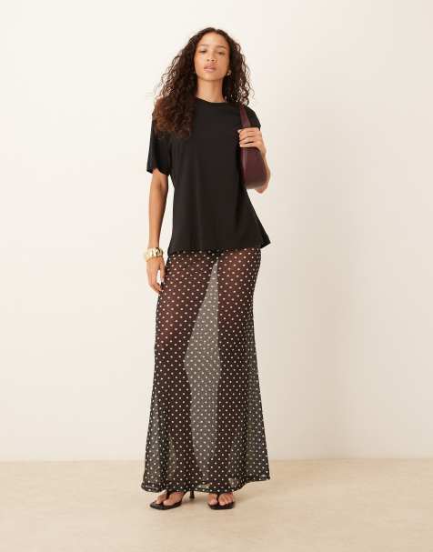 ASOS DESIGN mesh sheer maxi skirt in black polka dots - view 1