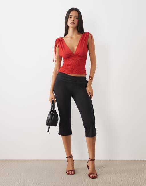 ASOS DESIGN mesh shirred plunged top in red, 2 of 4