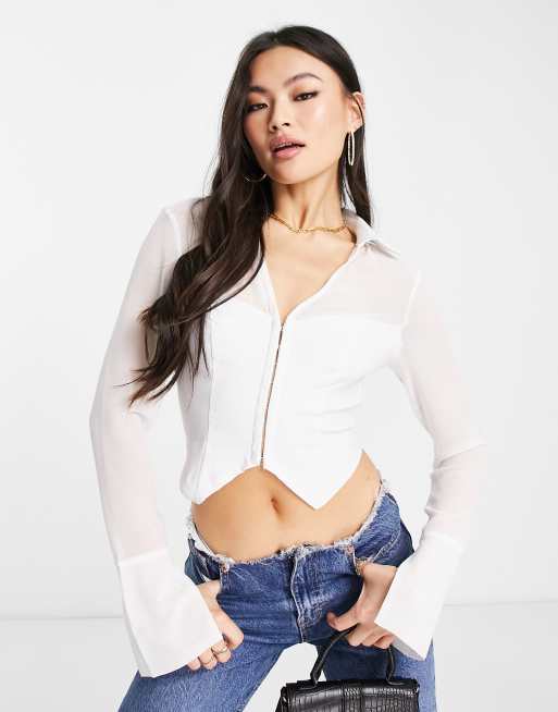 White Corset Style Cropped Shirt