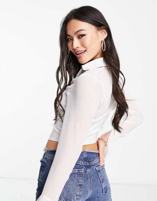 ASOS DESIGN mesh shirt with corset bodysuit in white