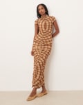 [ASOS DESIGN] ASOS DESIGN mesh short sleeve ruched midi dress in check-Multi S CHECK