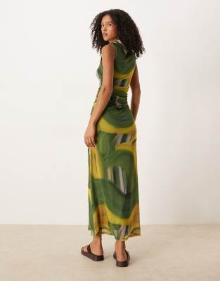 Asos Design Mesh Slash Detail Midi Dress In Multi