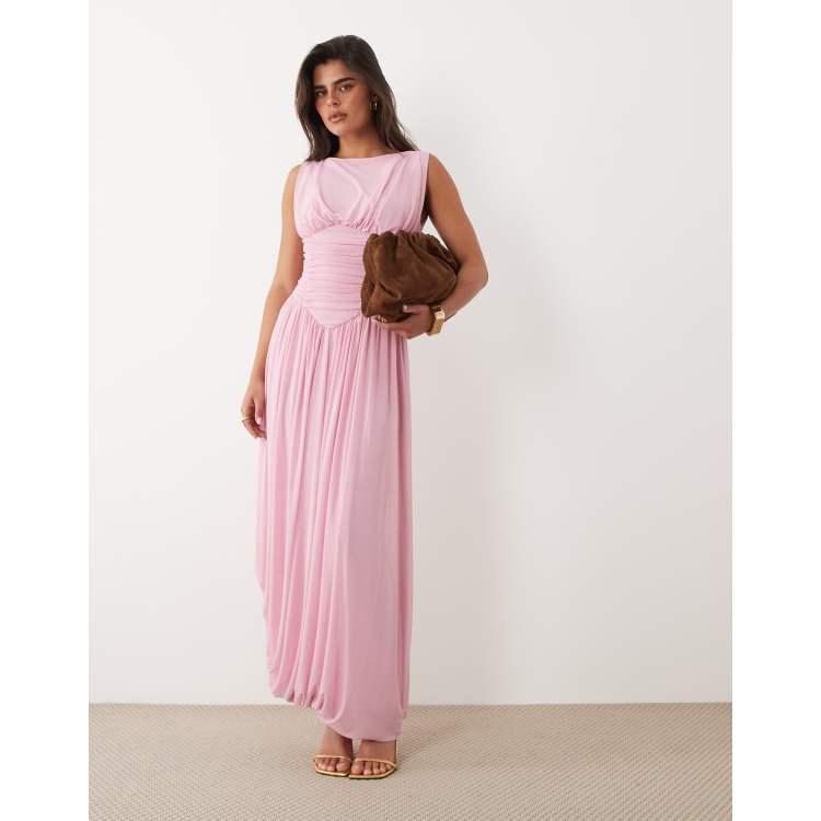 pink acid print short sleeve scoop mesh maxi dress Embellished Scoop-Neck Backless in crafted design includes cutouts from the ribs to the waist ASOS Design - Maxi Dress