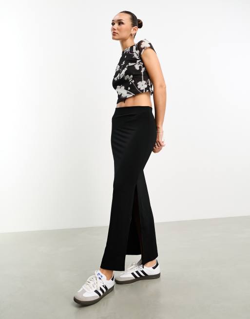 ASOS DESIGN spliced lace top with gathers in black