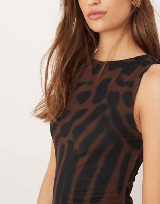 Asos Design Mesh Sleeveless Midi Dress In Black