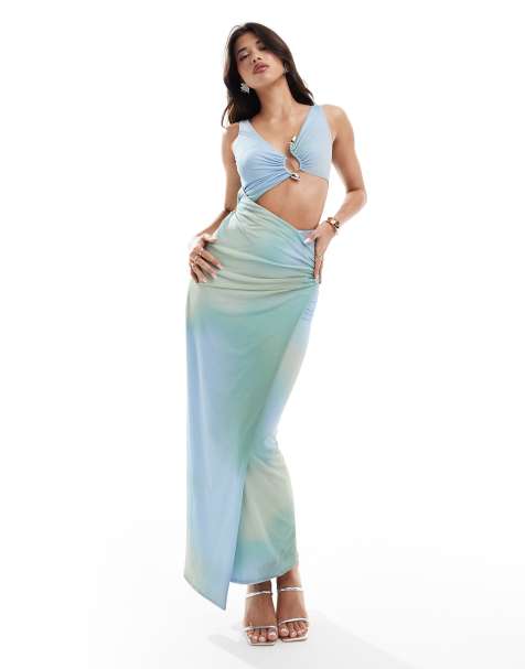 ASOS DESIGN mesh sleeveless midi dress in trim detail in abstract pastel - view 1