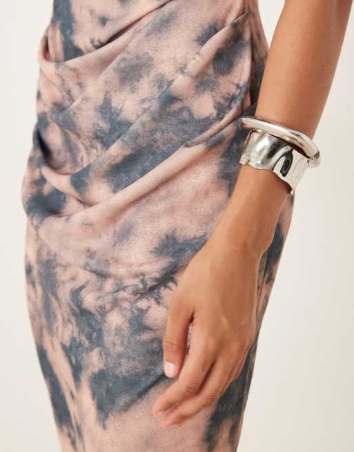 ASOS DESIGN mesh sleeveless ruched midi dress in smudge print