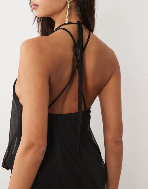 ASOS DESIGN mesh slouchy blouson jurk met gerimpelde maxi-lengte in zwart, 4 van 4
