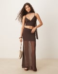 [ASOS DESIGN] ASOS DESIGN mesh spot maxi skirt in chocolate (part of a set)-Brown XS Chocolate