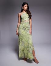 ASOS DESIGN twist bust detail halter maxi dress with tie back neck in pistachio