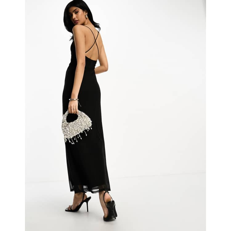 ASOS DESIGN mesh square neck strappy maxi dress in black ASOS