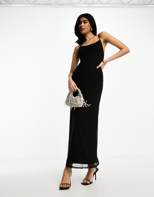 ASOS DESIGN mesh square neck strappy maxi dress in black