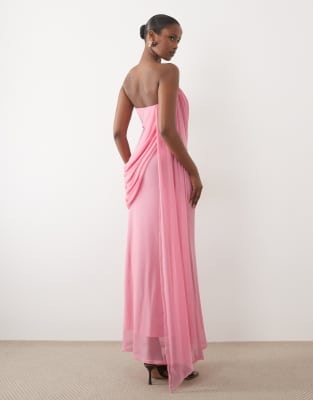 ASOS DESIGN mesh strapless draped scarf detail maxi dress in baby pink