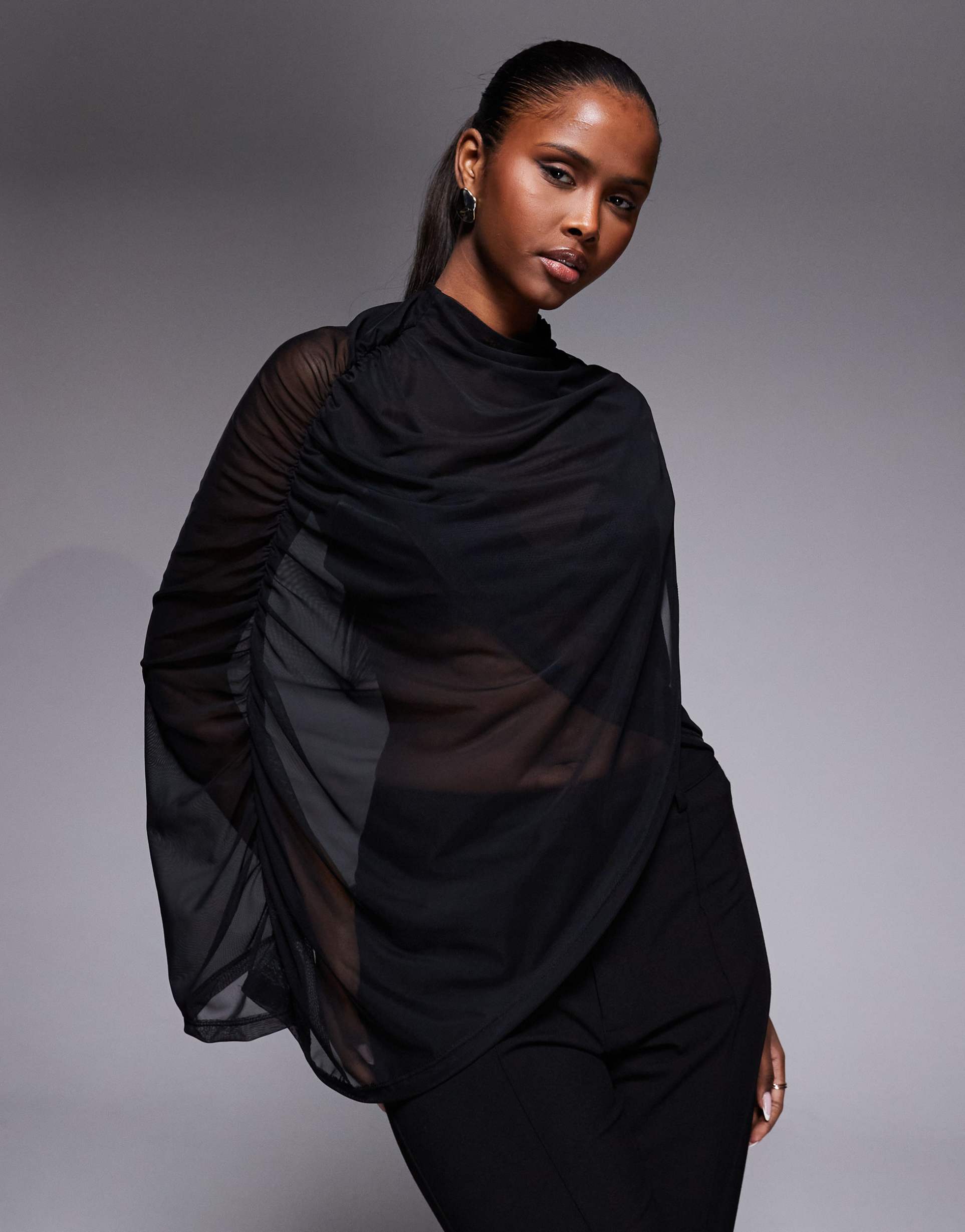 asos design mesh super drape cape top in black