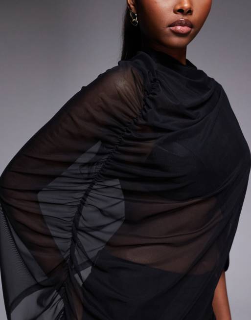 ASOS DESIGN mesh super drape cape top in black | ASOS