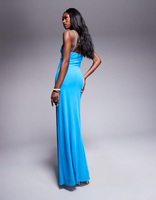 ASOS Design Mesh Super Scoop Cami Maxi Dress in Bright Blue