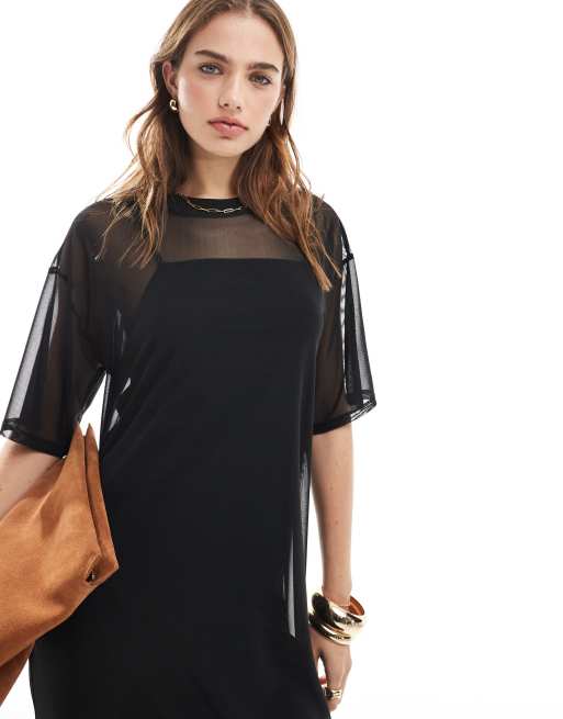 ASOS DESIGN mesh t shirt dress in black