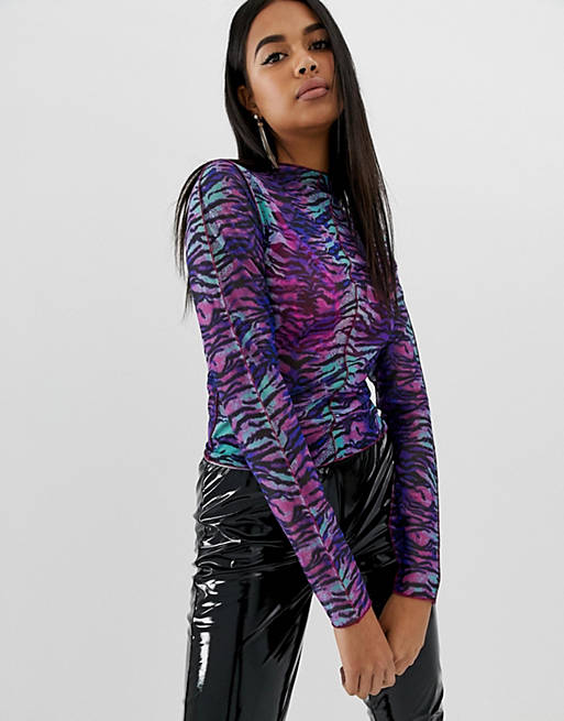 ASOS DESIGN mesh t-shirt in hyper animal with contrast seams