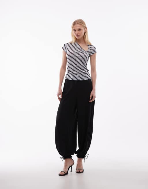 ASOS DESIGN - Mesh T-shirt met kapmouwtjes met knoop en gestreepte print, 2 van 4