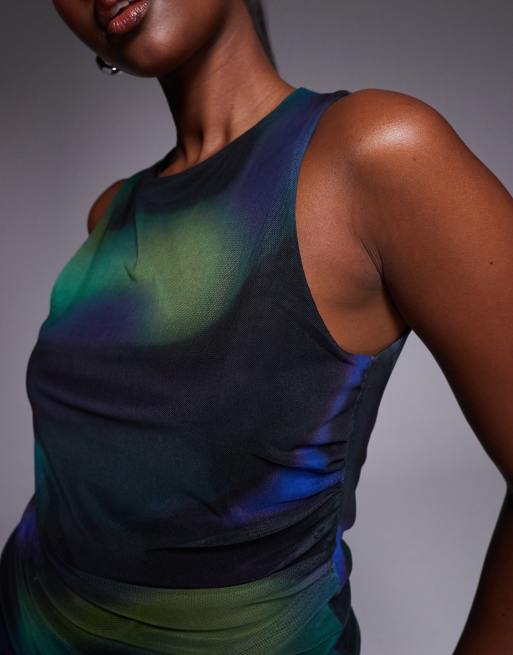 ASOS DESIGN mesh tank top in blurred print