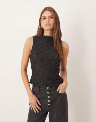 Asos Design Mesh Tank Top With Lettuce Hem In Black