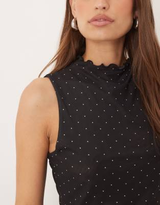 Asos Design Mesh Tank Top With Lettuce Hem In Black