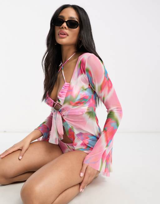 ASOS DESIGN Maternity crinkle tie side sheer beach cover-up in