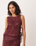 [ASOS DESIGN] ASOS DESIGN mesh tie side top in chocolate (part of a set)-Red 16 Chocolate