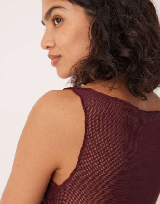 ASOS DESIGN mesh tie sides top in chocolate - part of a set